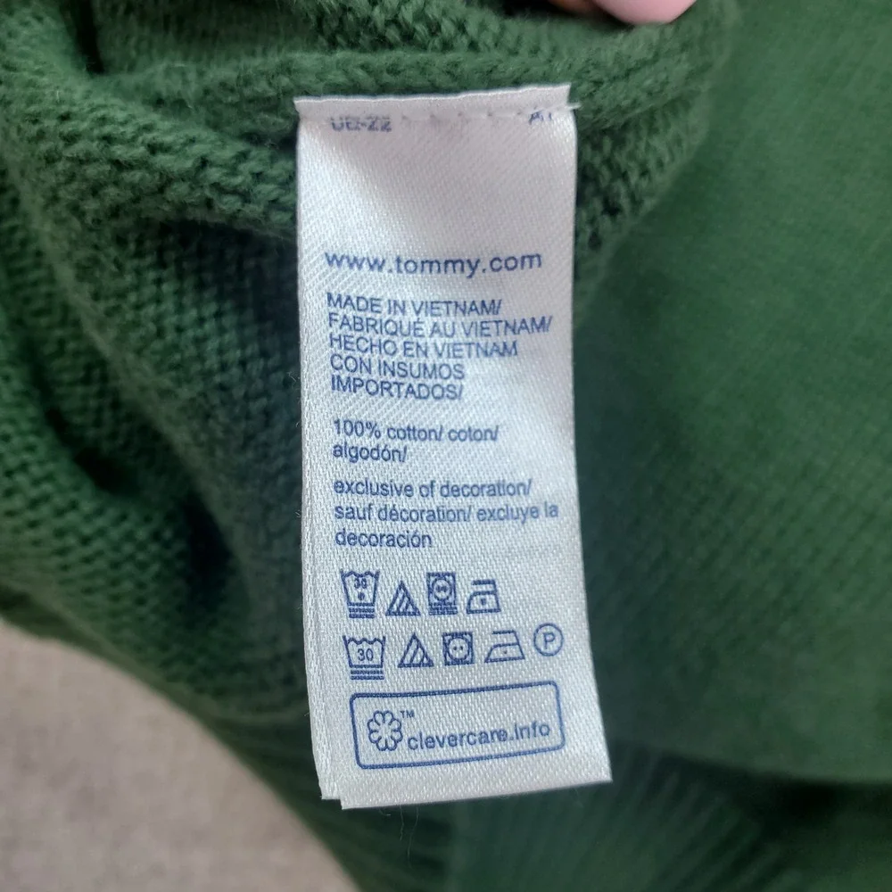 Tommy Hilfiger Sweater Mens Large Green Crest Embroidered Cotton Crew Cabin